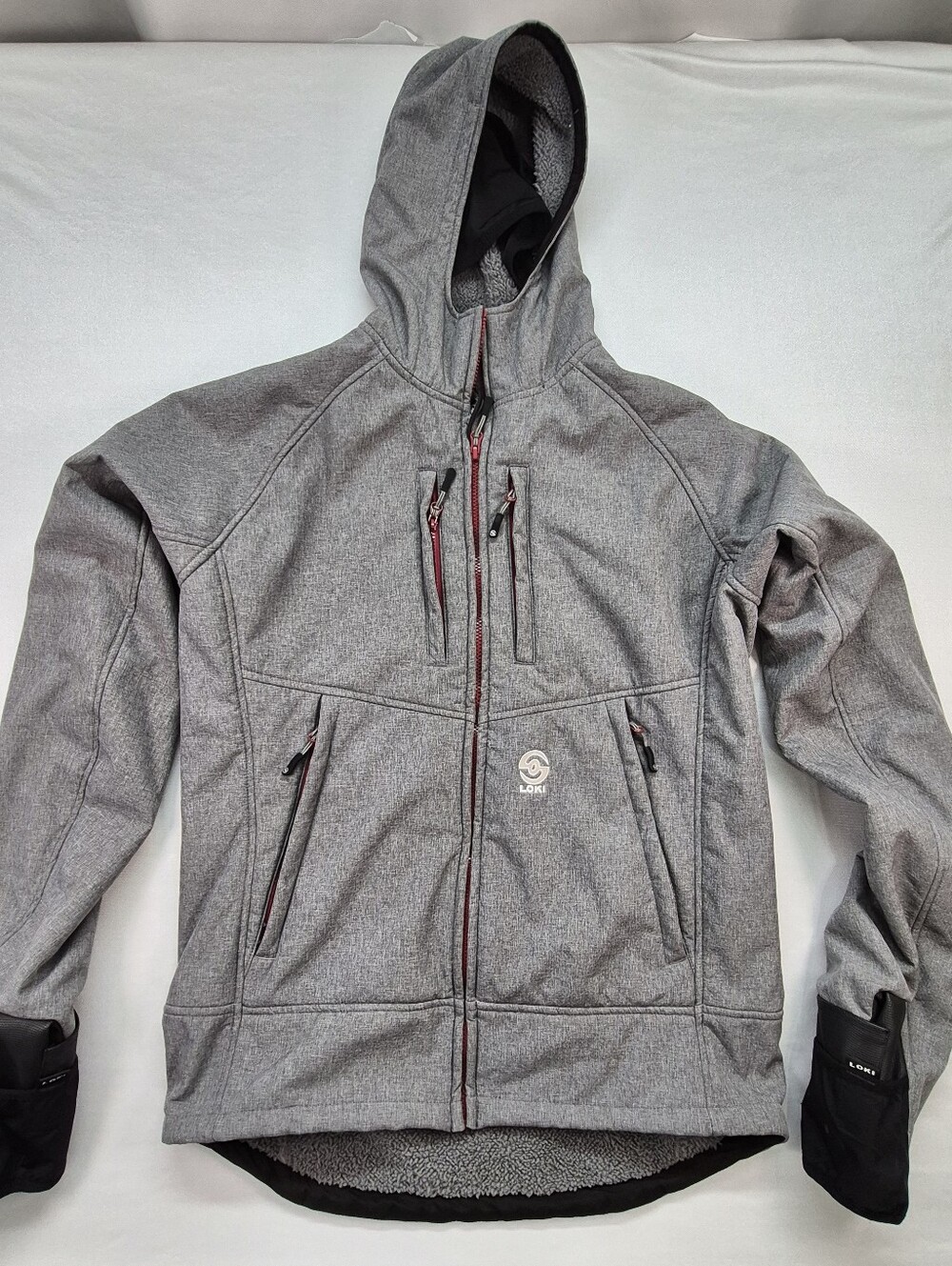 Loki Mens Medium Mountain Hooded Jacket Gray Zip Hand Warmers Ski